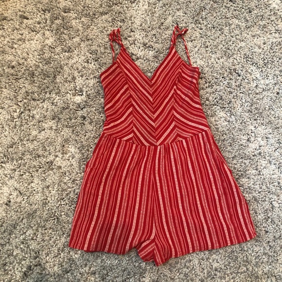 one clothing Pants - ONE CLOTHING RED AND WHITE STRIPED ROMPER
